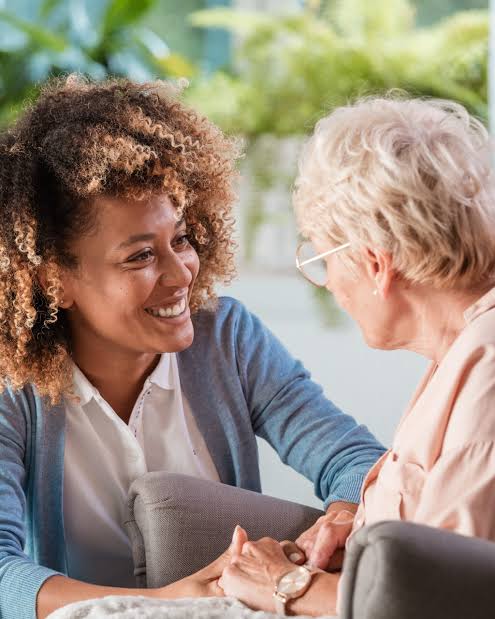 Compassionate caregiver with senior